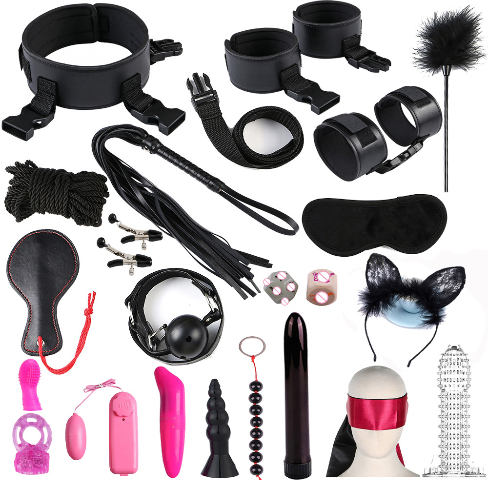 Wholesale 23 Pcs Set Toys Bondage Restraint Handcuffs Nipple Clamp Whip Collar Erotic Toy Couples Toys Kit For Couples 
