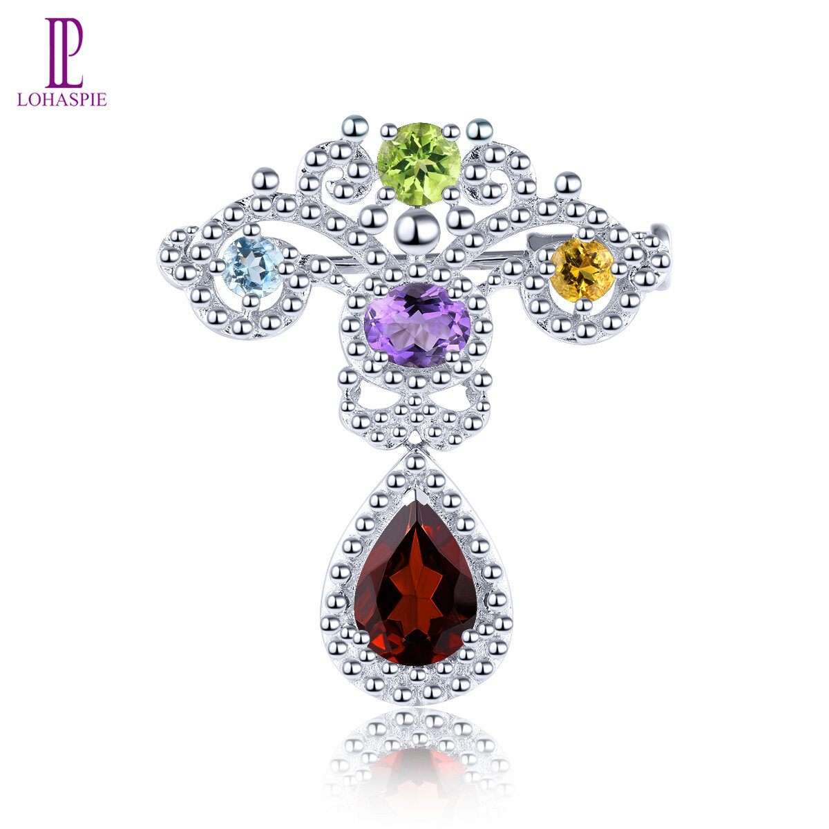 Multi-Color Women's Brooch Natural Real Gemstone 2.95 Carats Garnet Amethyst Peridot Elegant Classic Jewelry Design For Birthday Gifts
