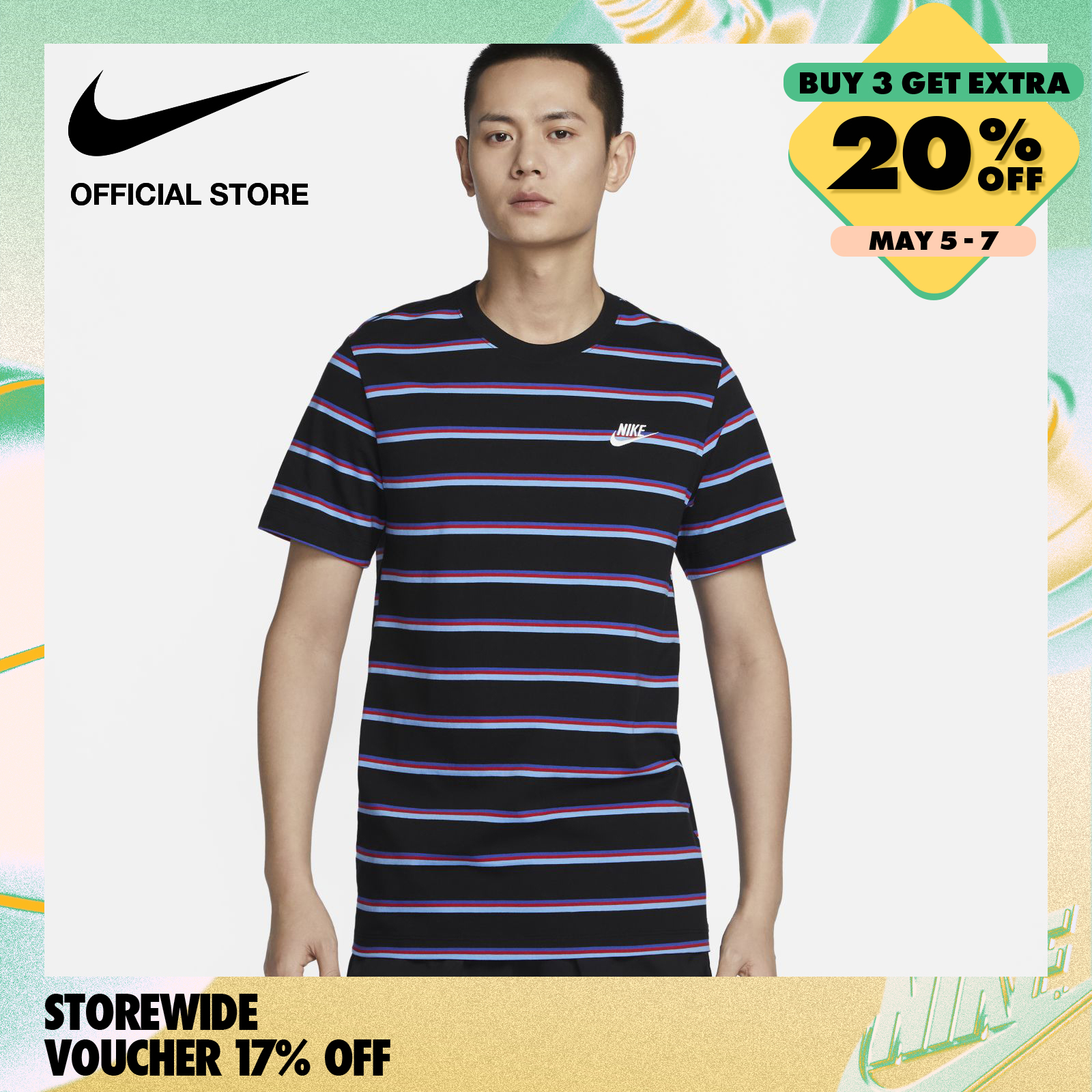 Nike Men's Sportswear Club Stripe T-Shirt - Black