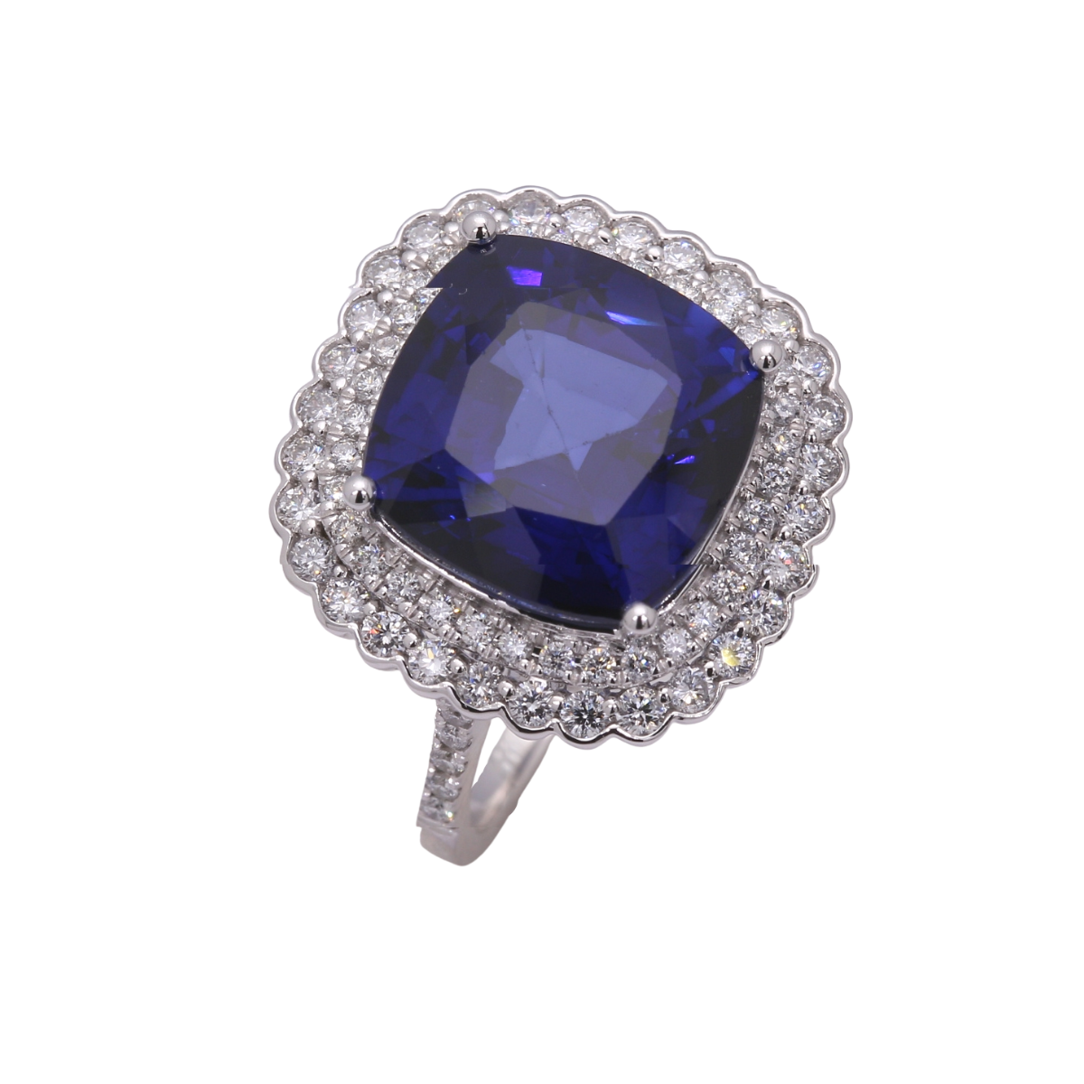 TAKA Jewellery Cushion Cut Lab Grown Blue Sapphire Diamond Ring 10K