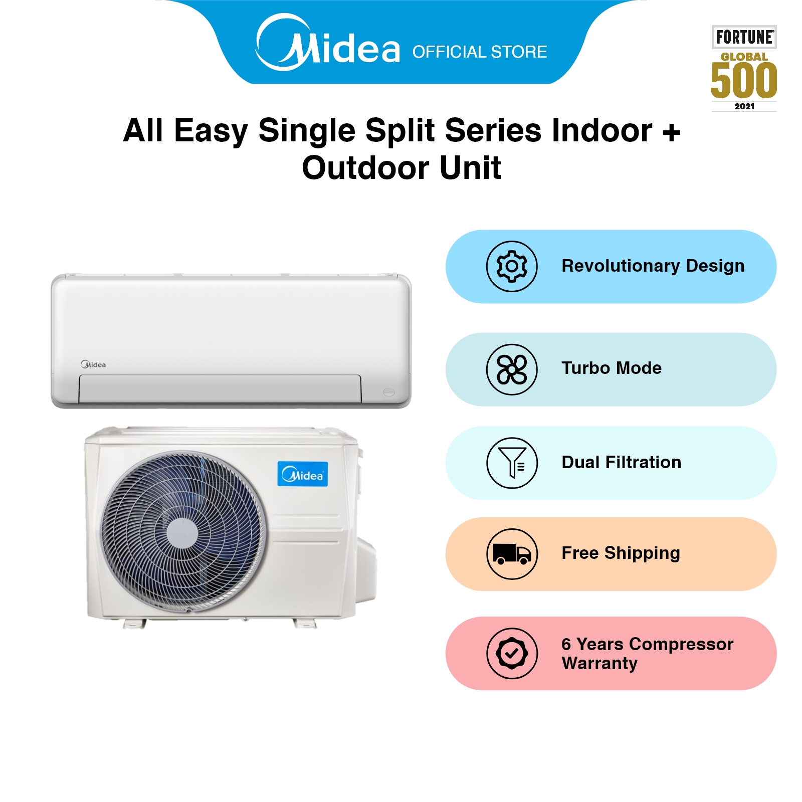 [Bulky] Midea MSEID-12(S)+MSEOD-12 All Easy Single Split Series, [System 1] 12000 BTU, Energy Rating 3 Ticks